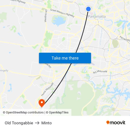 Old Toongabbie to Minto map