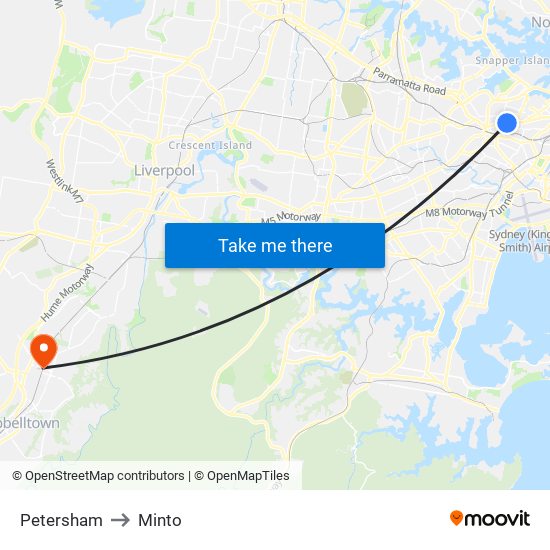 Petersham to Minto map