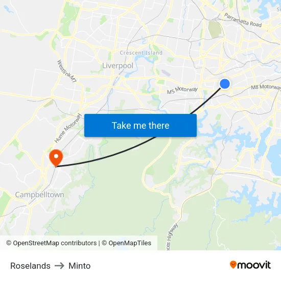Roselands to Minto map