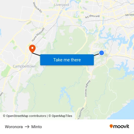 Woronora to Minto map