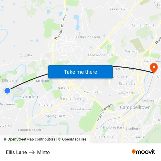 Ellis Lane to Minto map