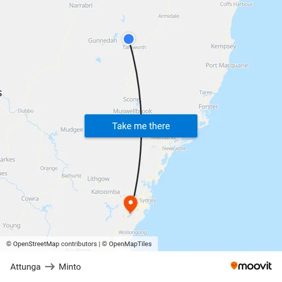 Attunga to Minto map