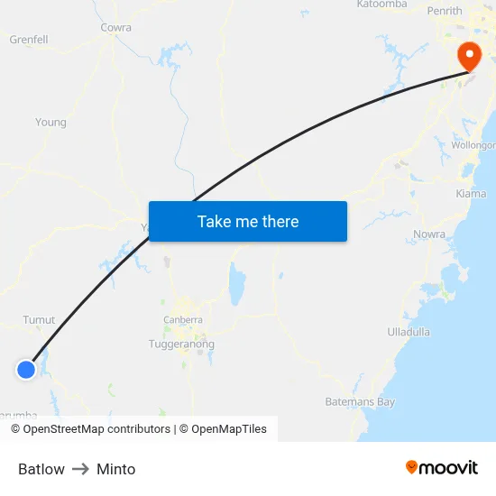 Batlow to Minto map