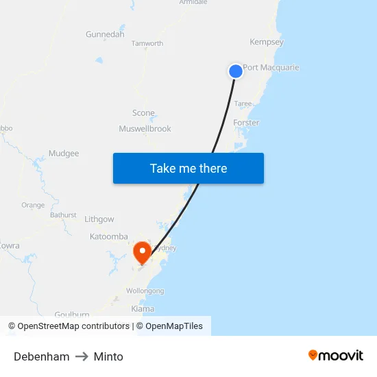 Debenham to Minto map