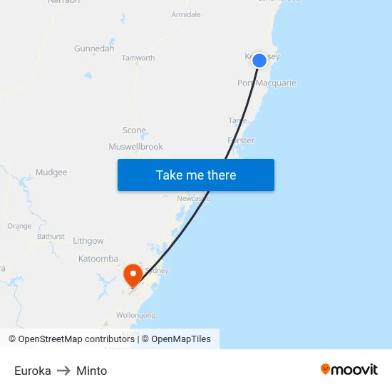 Euroka to Minto map