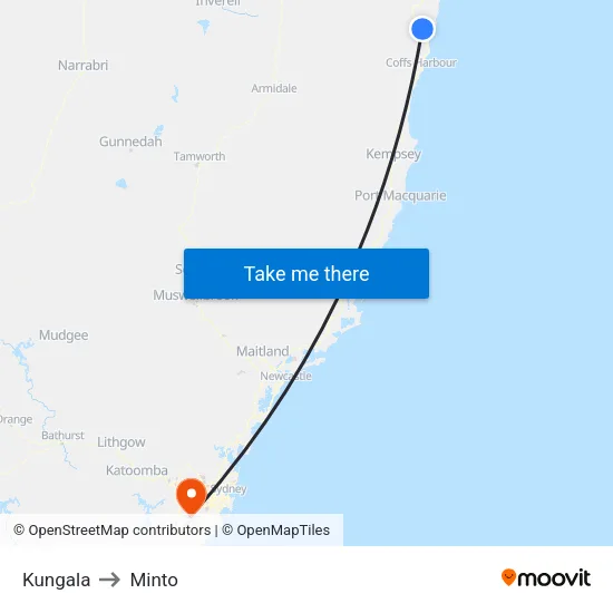 Kungala to Minto map