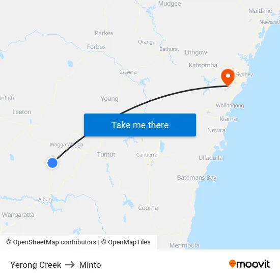 Yerong Creek to Minto map