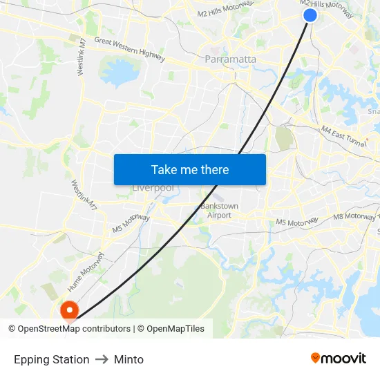 Epping Station to Minto map