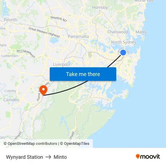 Wynyard Station to Minto map