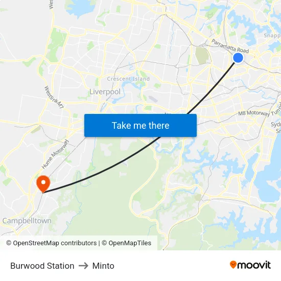 Burwood Station to Minto map