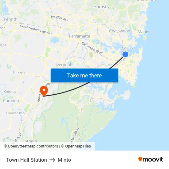 Town Hall Station to Minto map