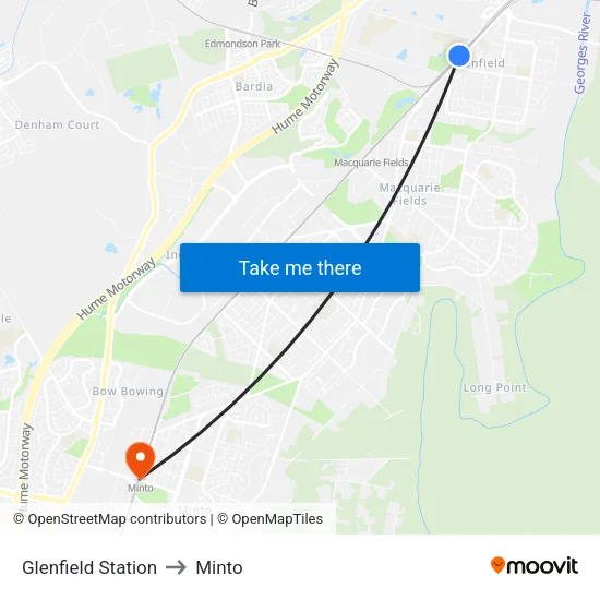 Glenfield Station to Minto map