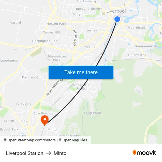 Liverpool Station to Minto map
