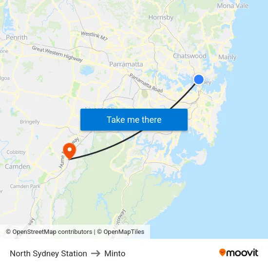 North Sydney Station to Minto map