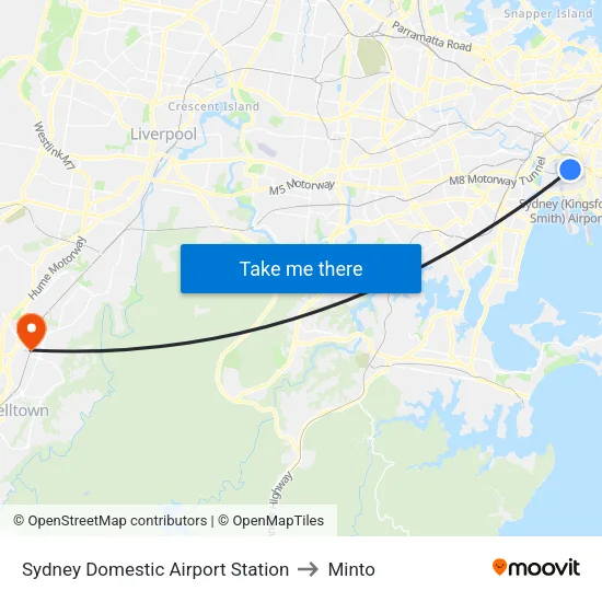 Sydney Domestic Airport Station to Minto map