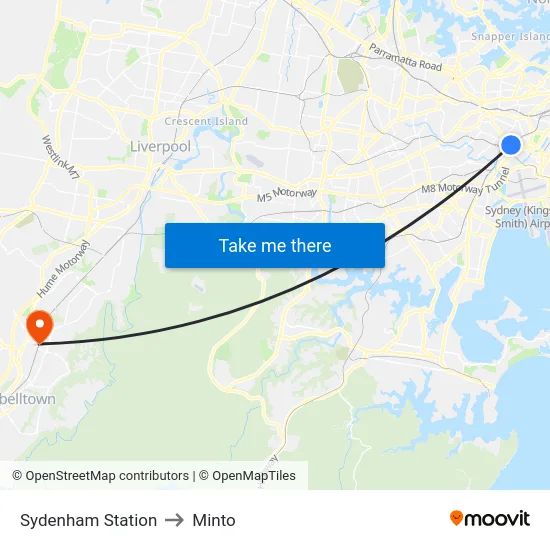 Sydenham Station to Minto map