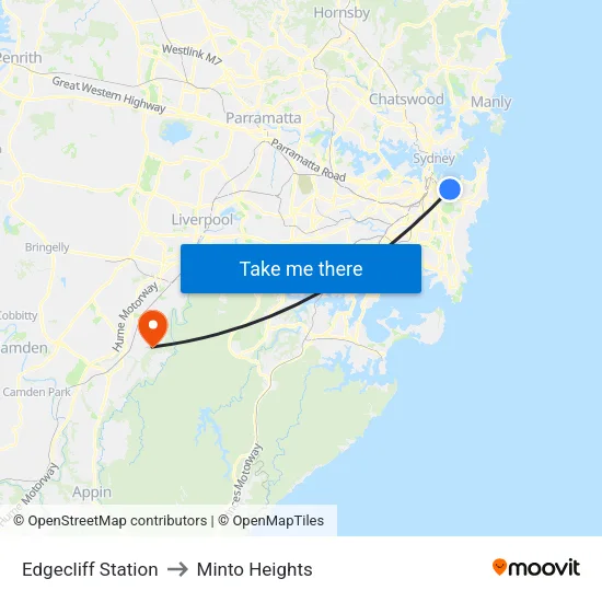 Edgecliff Station to Minto Heights map