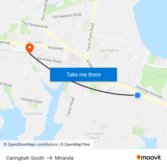 Caringbah South to Miranda map