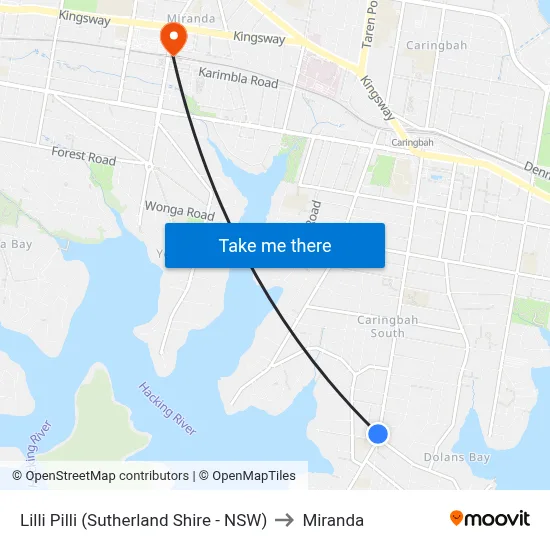 Lilli Pilli (Sutherland Shire - NSW) to Miranda map