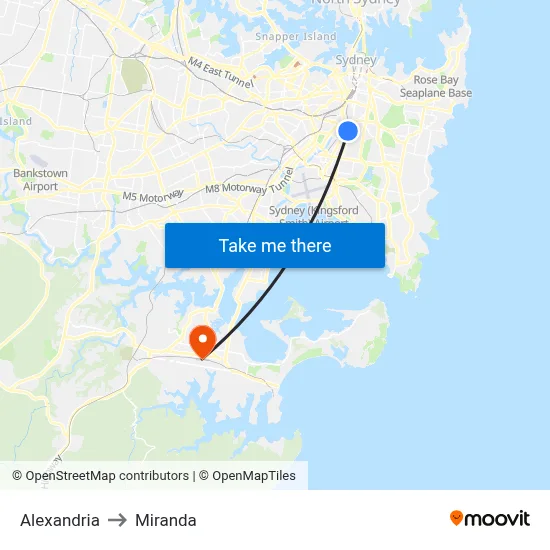 Alexandria to Miranda map