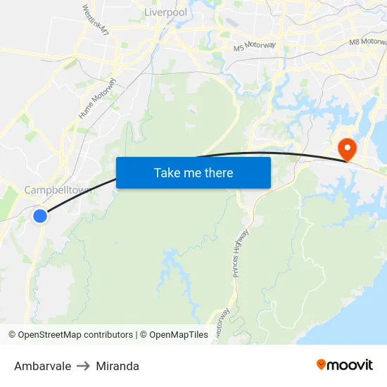 Ambarvale to Miranda map