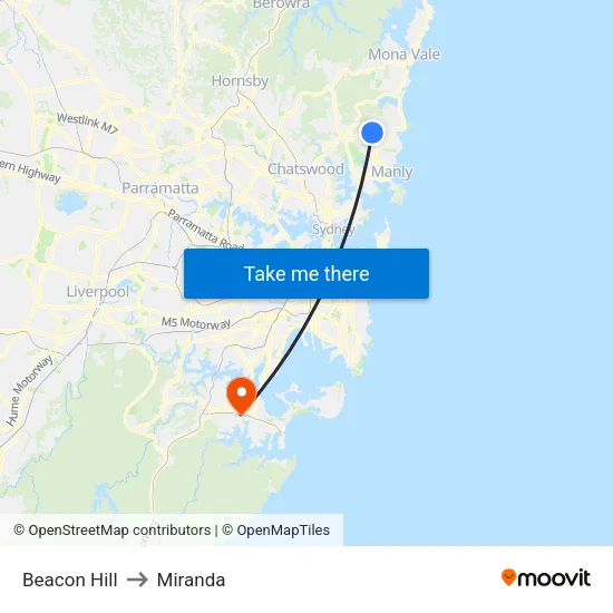Beacon Hill to Miranda map