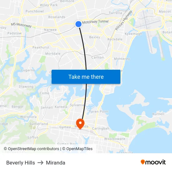 Beverly Hills to Miranda map