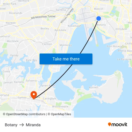Botany to Miranda map