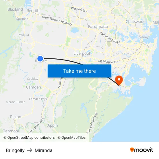 Bringelly to Miranda map