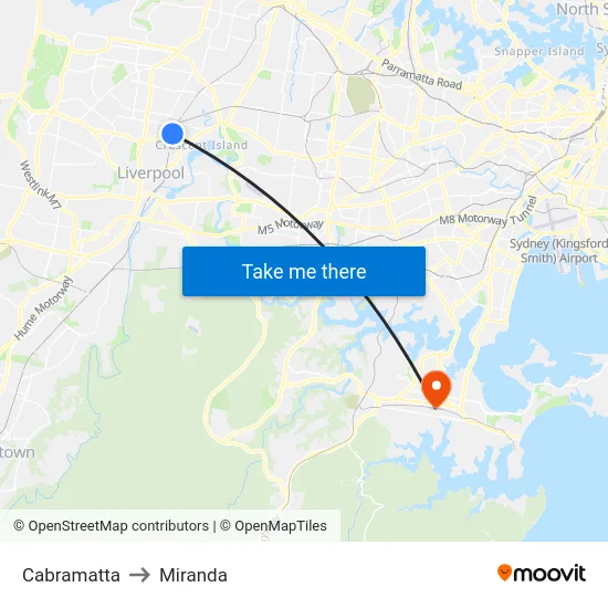 Cabramatta to Miranda map