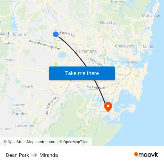 Dean Park to Miranda map