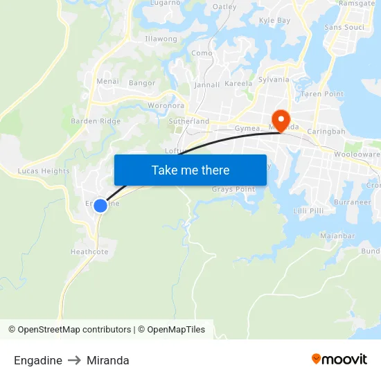 Engadine to Miranda map