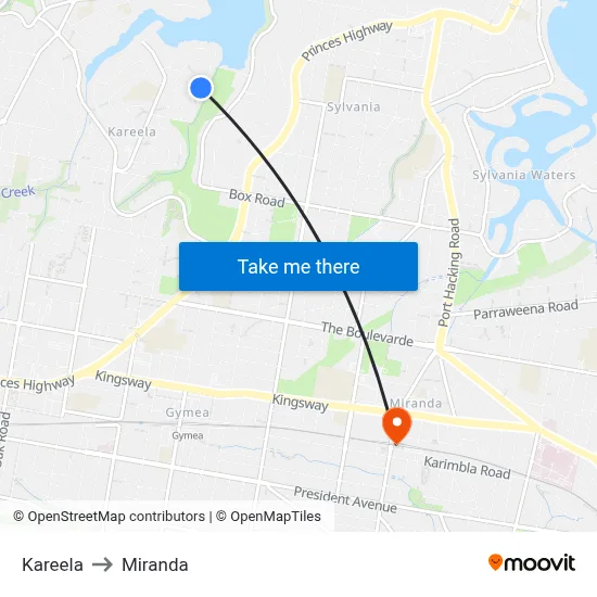 Kareela to Miranda map