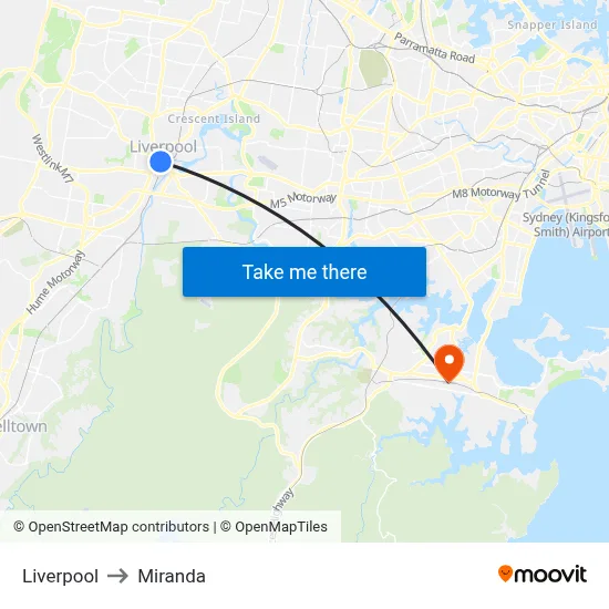 Liverpool to Miranda map