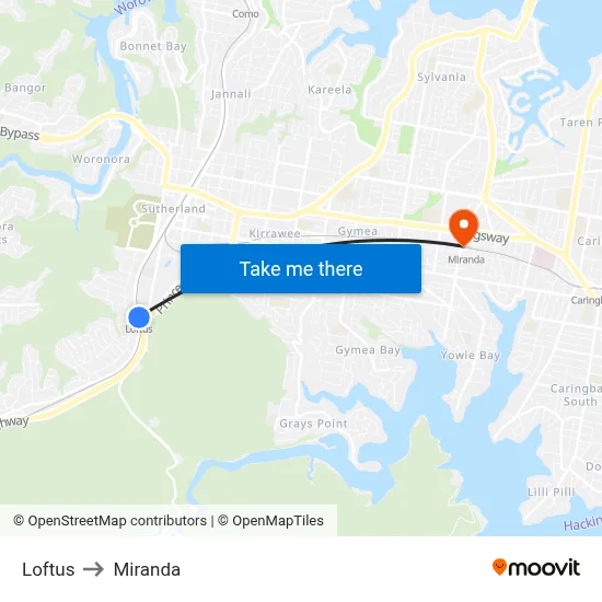 Loftus to Miranda map