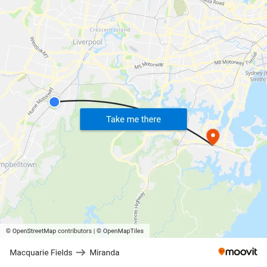 Macquarie Fields to Miranda map
