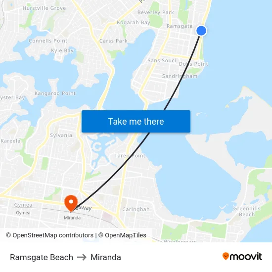 Ramsgate Beach to Miranda map