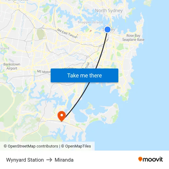 Wynyard Station to Miranda map