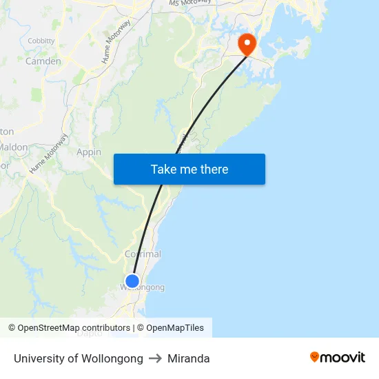 University of Wollongong to Miranda map