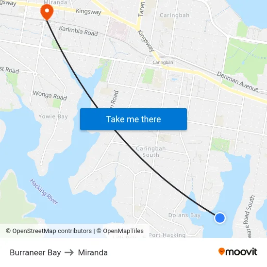 Burraneer Bay to Miranda map