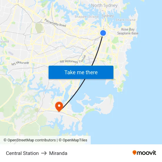 Central Station to Miranda map