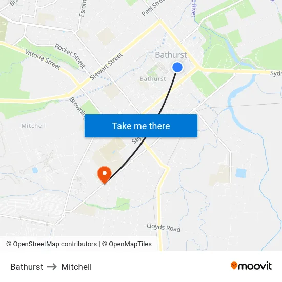 Bathurst to Mitchell map