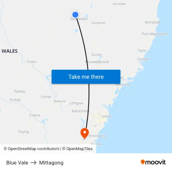 Blue Vale to Mittagong map