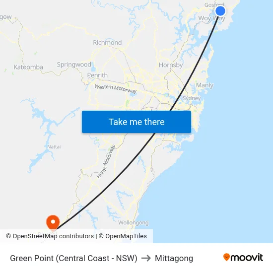 Green Point (Central Coast - NSW) to Mittagong map