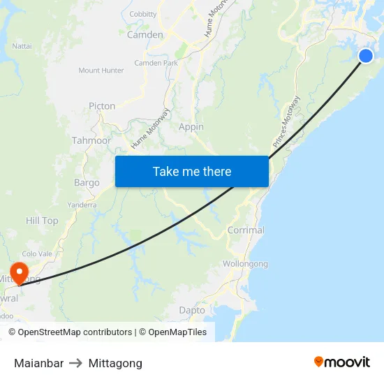 Maianbar to Mittagong map