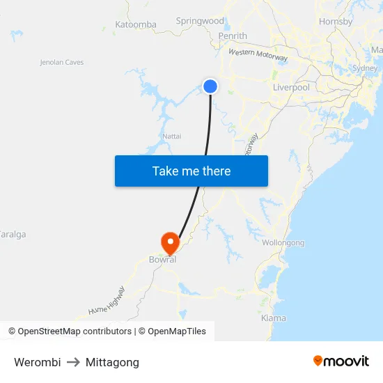 Werombi to Mittagong map