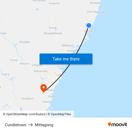 Cundletown to Mittagong map