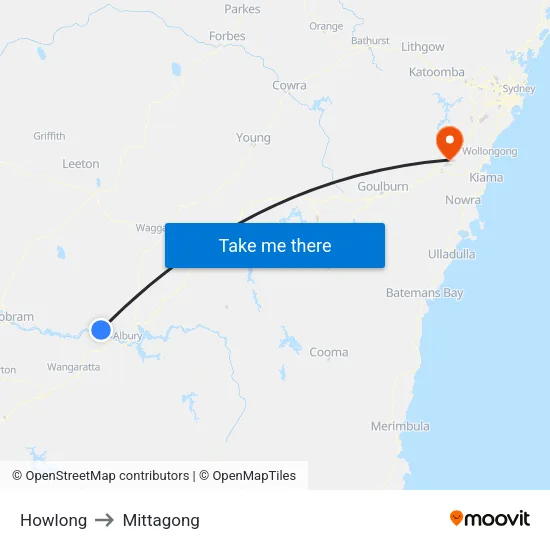 Howlong to Mittagong map