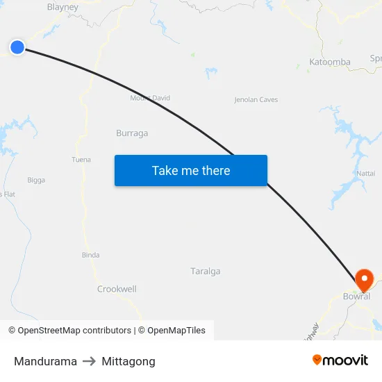 Mandurama to Mittagong map