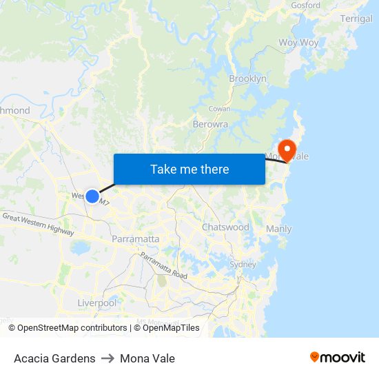 Acacia Gardens to Mona Vale map